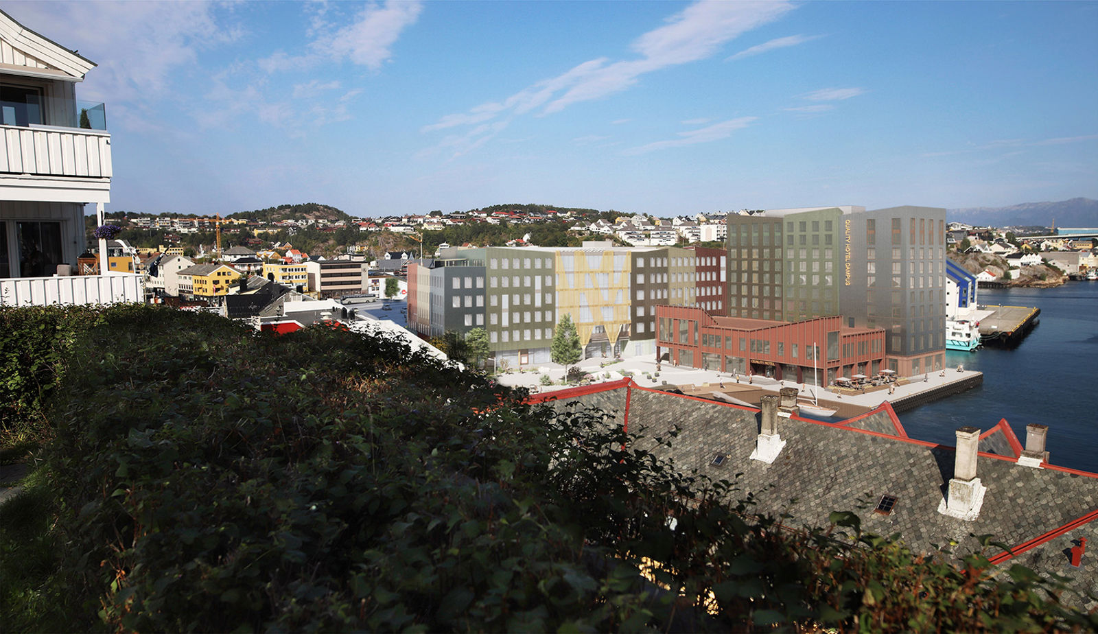 Illustrasjon av nybygget sett fra avstand.