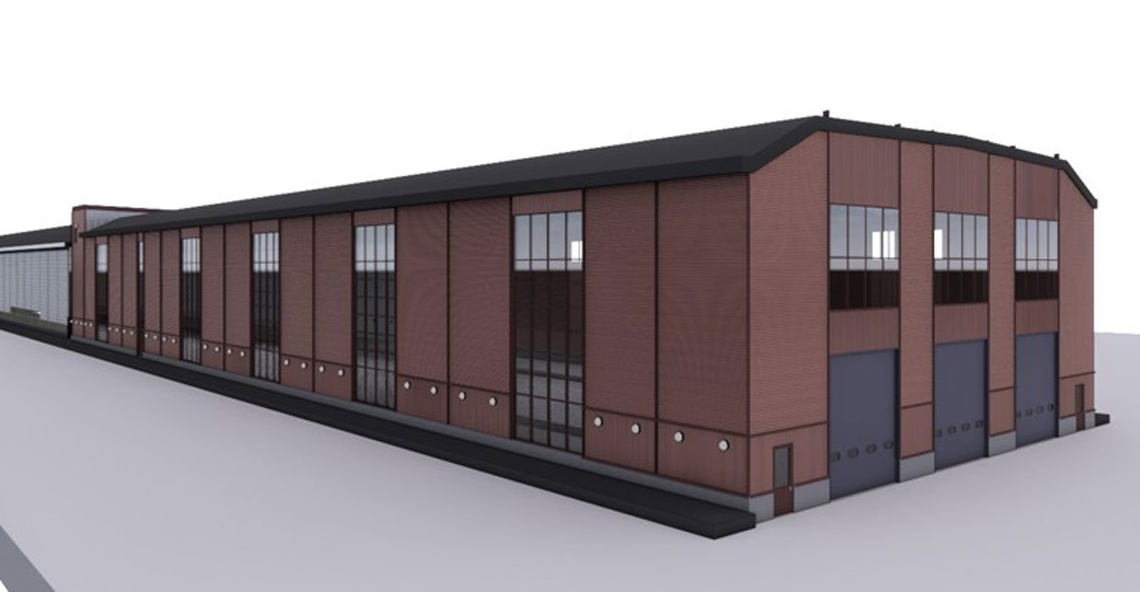 Perspektiv av langfasade mot nord.