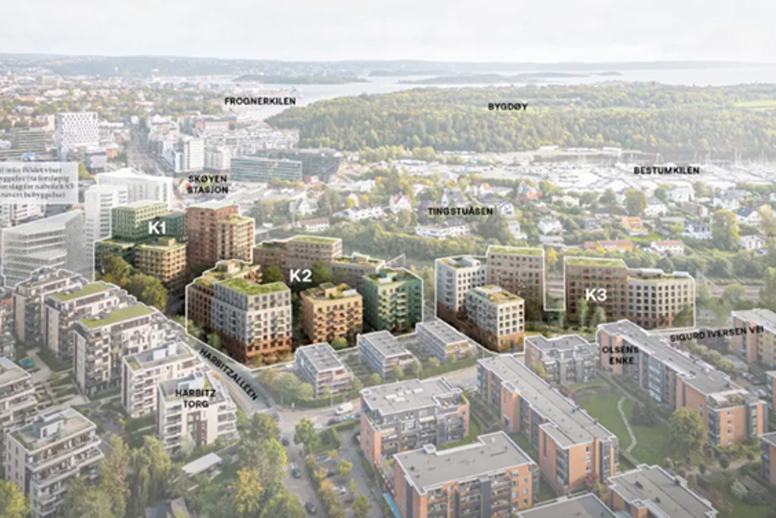 Illustrasjon av boligprosjekter på Skøyen