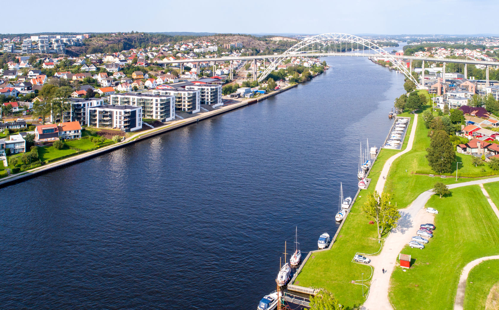 Glomma renner gjennom Fredrikstad. Prosjektet ligger sentralt.