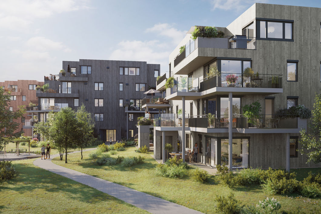 Det nye boligområdet ved gamle Hinna stasjon. Grønne omgivelser.