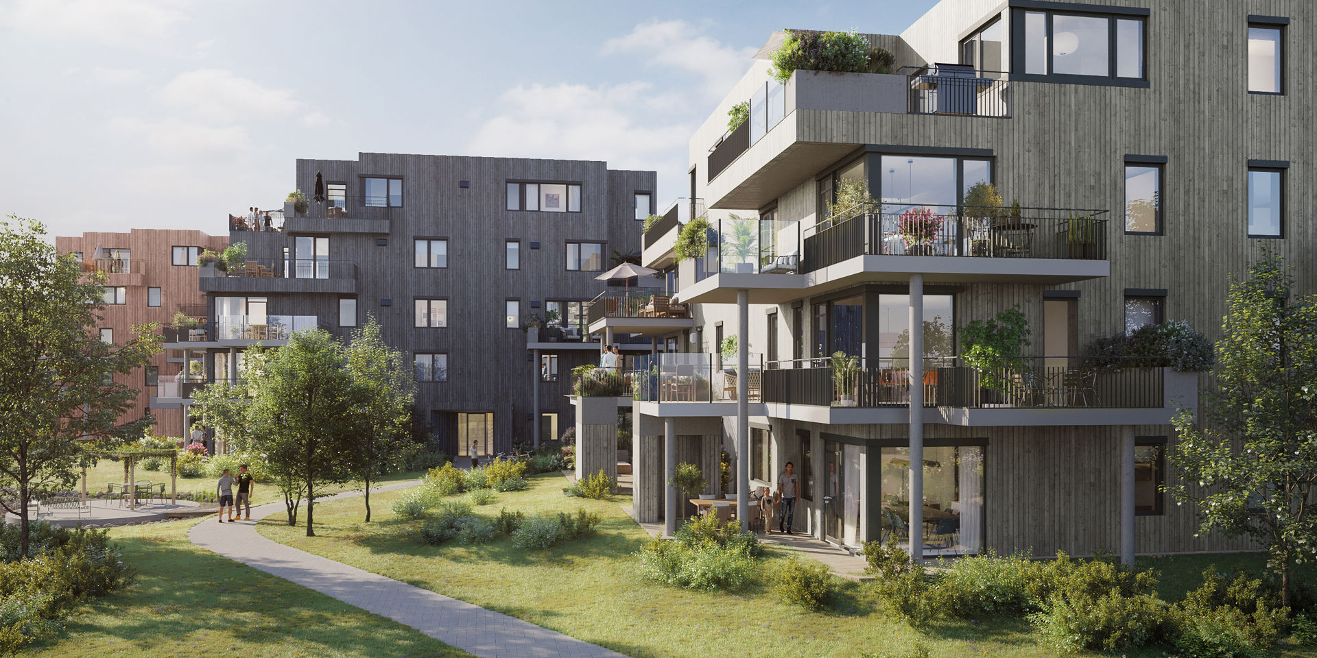 Det nye boligområdet ved gamle Hinna stasjon. Grønne omgivelser.