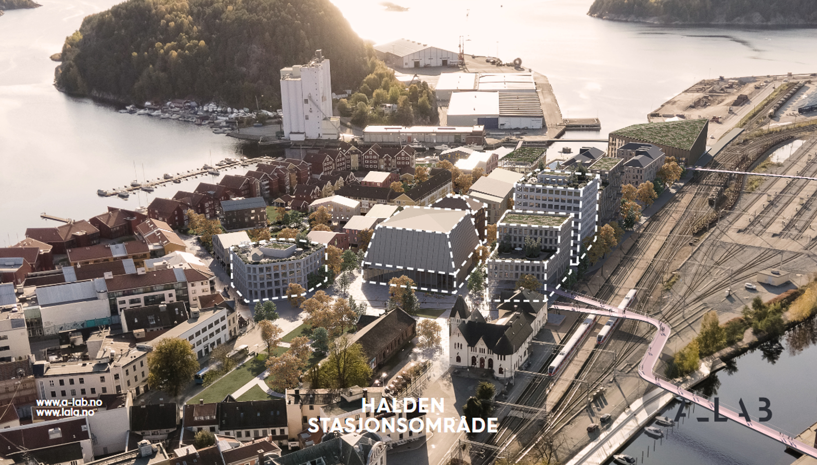 Oversiktsbilde over fremtidens Halden stasjonsområde