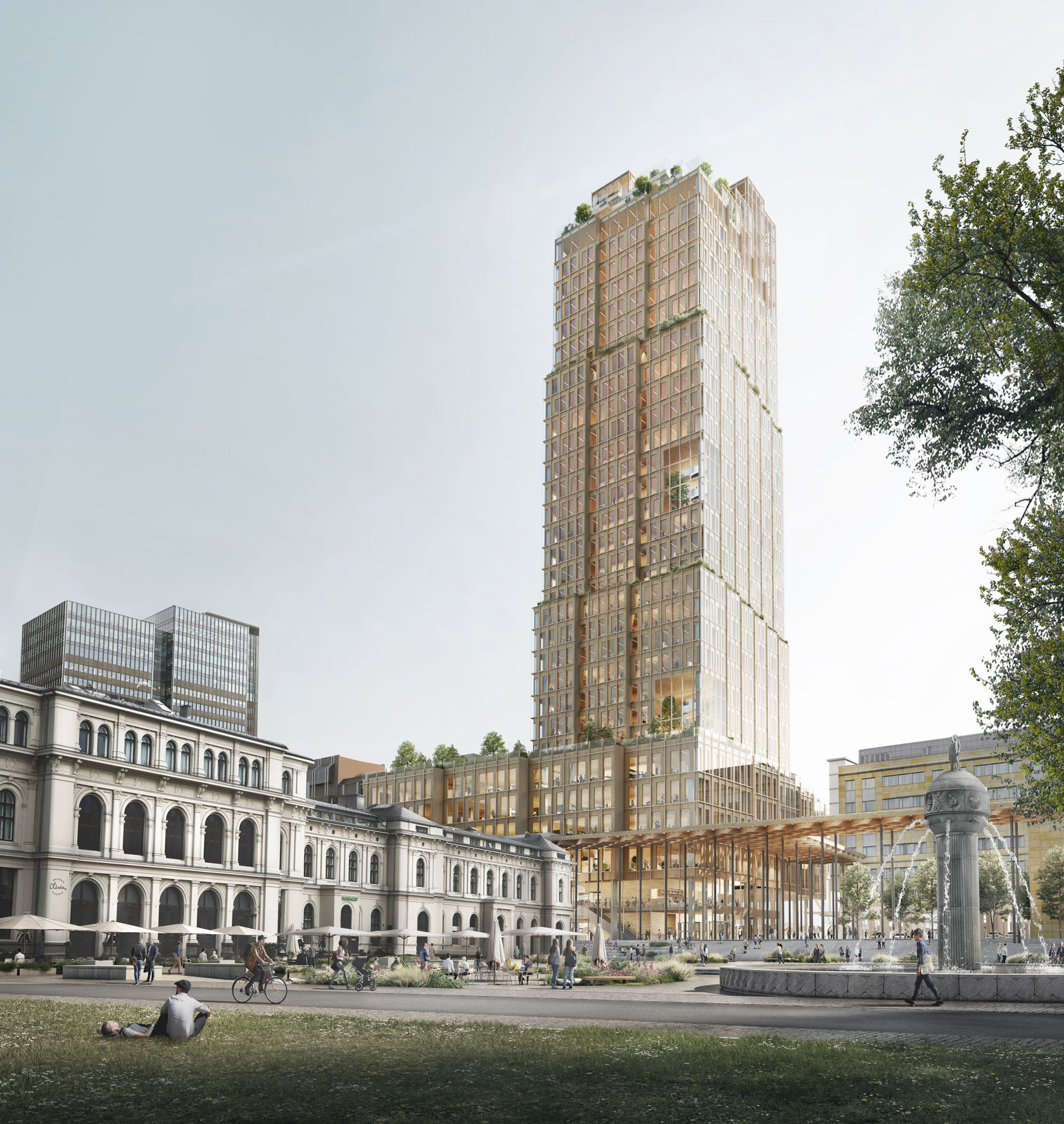 høyt hus med en plass foran